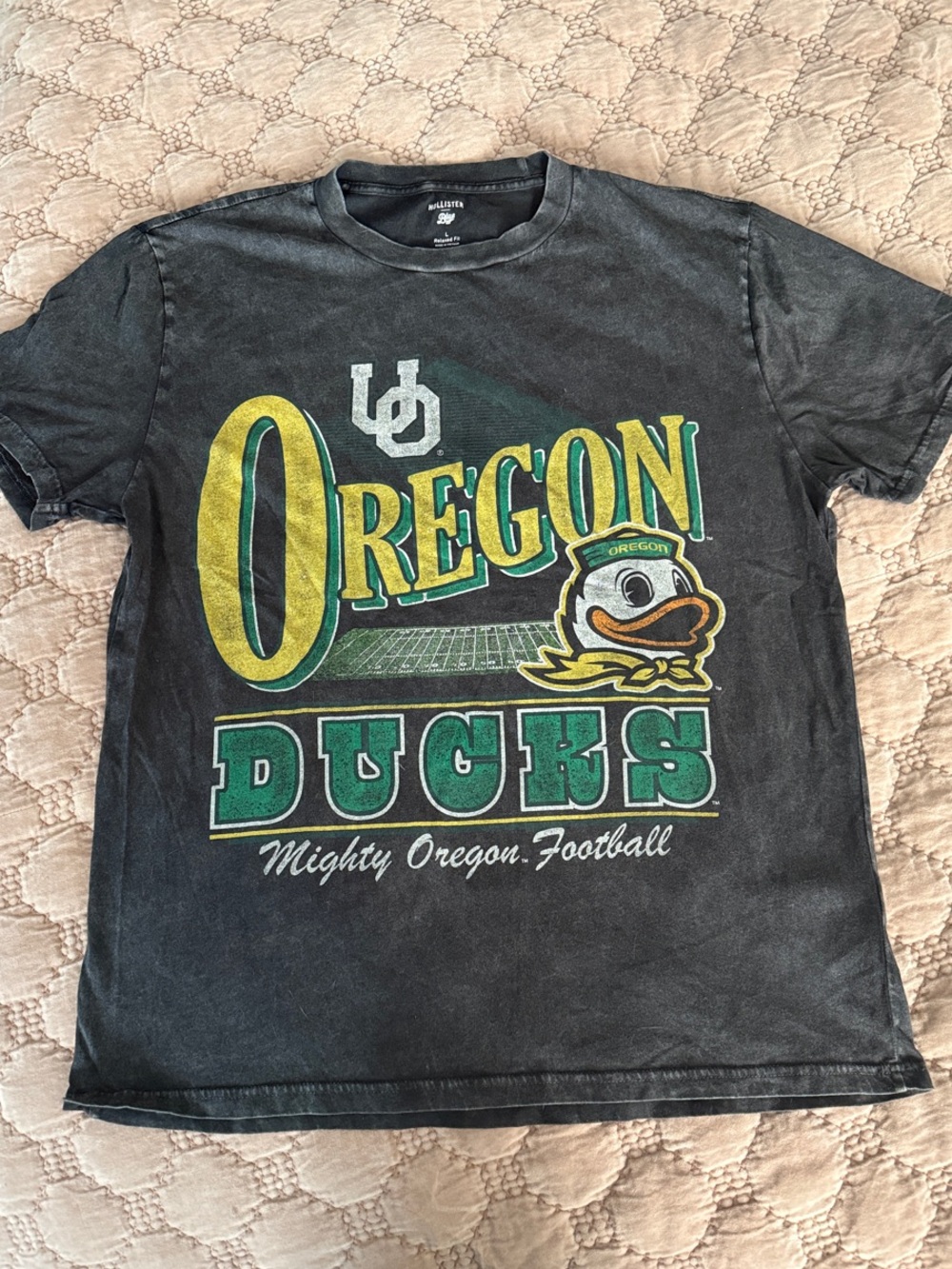 NWOT Hollister Black Graphic Tee with Oregon Ducks Green & Yellow Football
